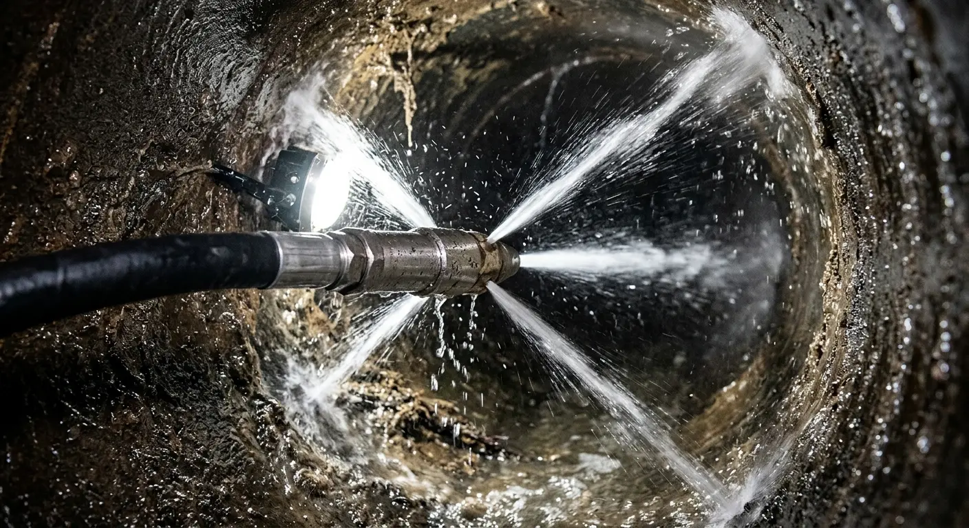 High-pressure hydro jetting nozzle cleaning sewer pipe for Storm Drain Cleaning in Laurinburg